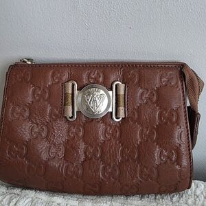 Gucci Brown Leather Zipper SmallClutch